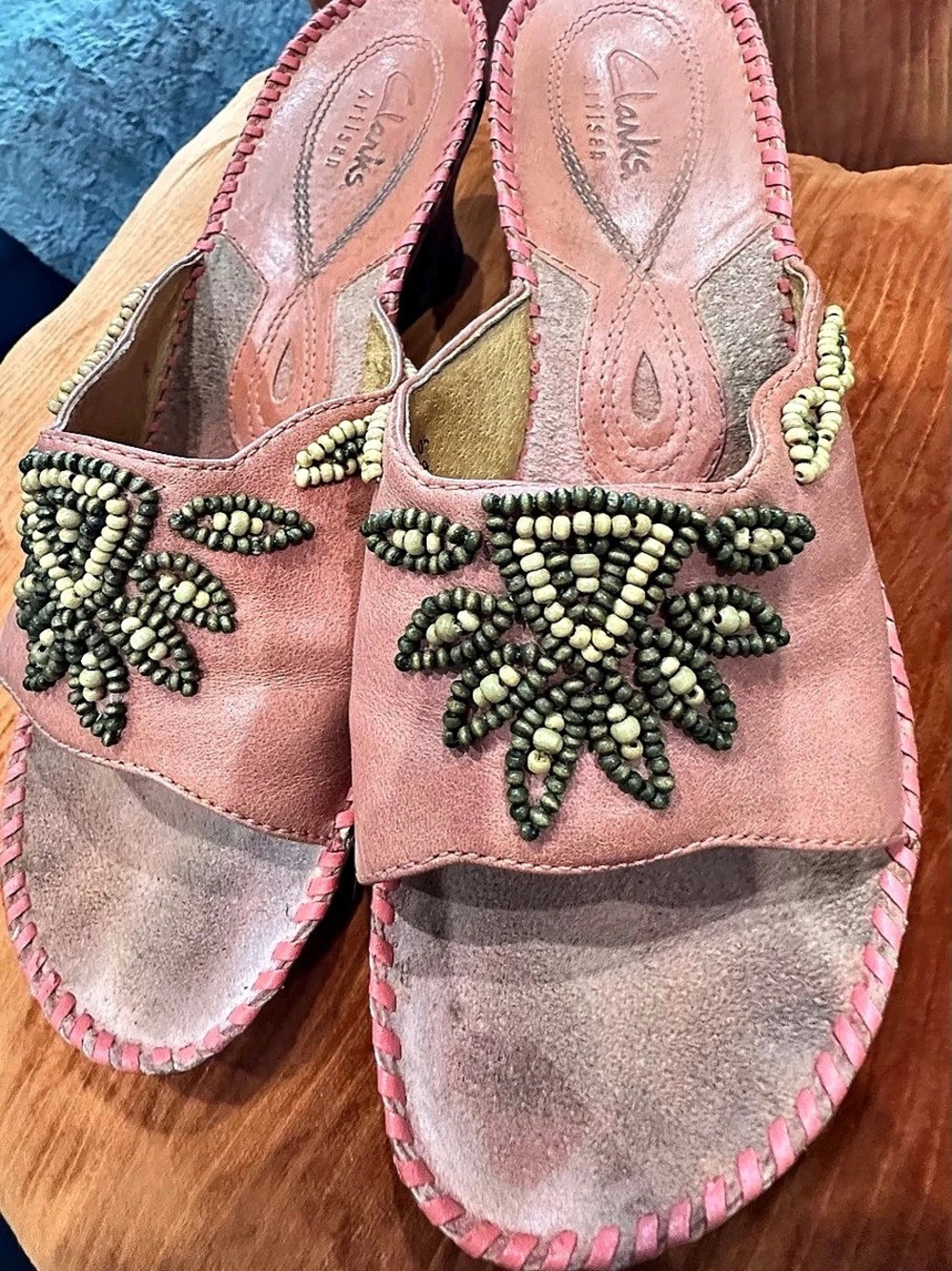 Clarks Artisan Beaded Leather Mules in Pink US 8M